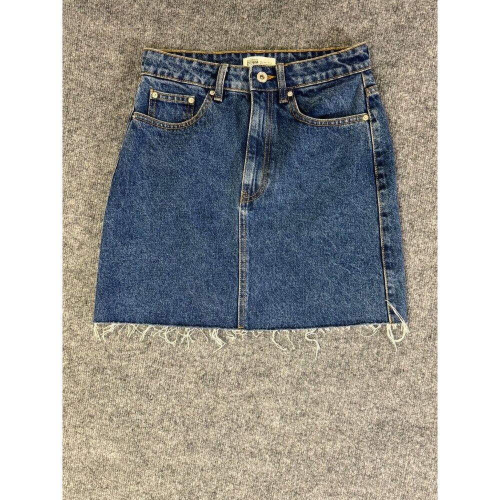 Zara Trafaluc Authentic Denim Mini Skirt Frayed Hem Size S Cotton Blue